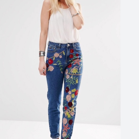 NWOT Alice & You Embroidered Girlfriend Jean - Mid wash / UK 24/US 20 - Picture 3 of 6